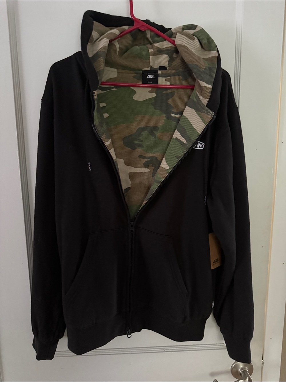 Vans Men’s Black Zip-Up Hoodie with Camo Lining